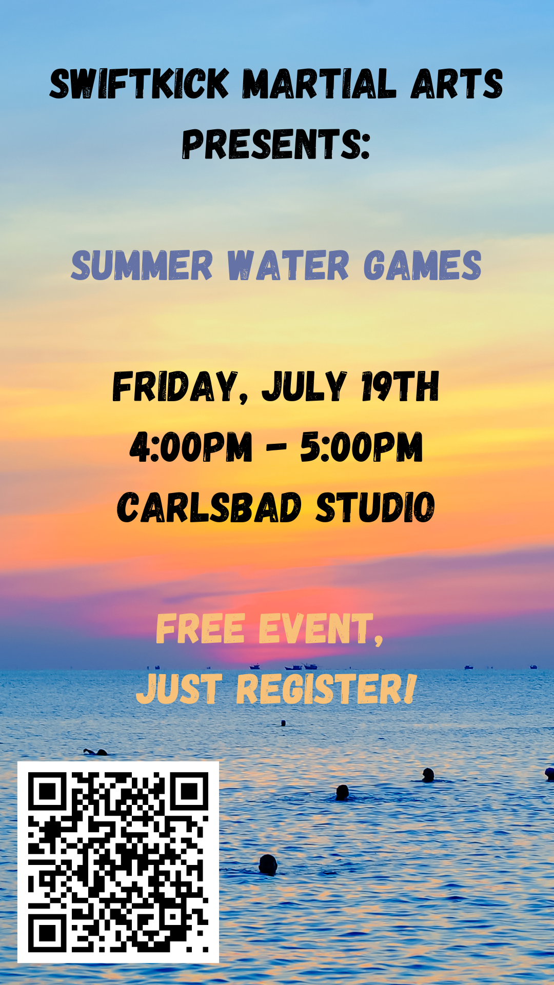 Poster of martial art studio's water game event.