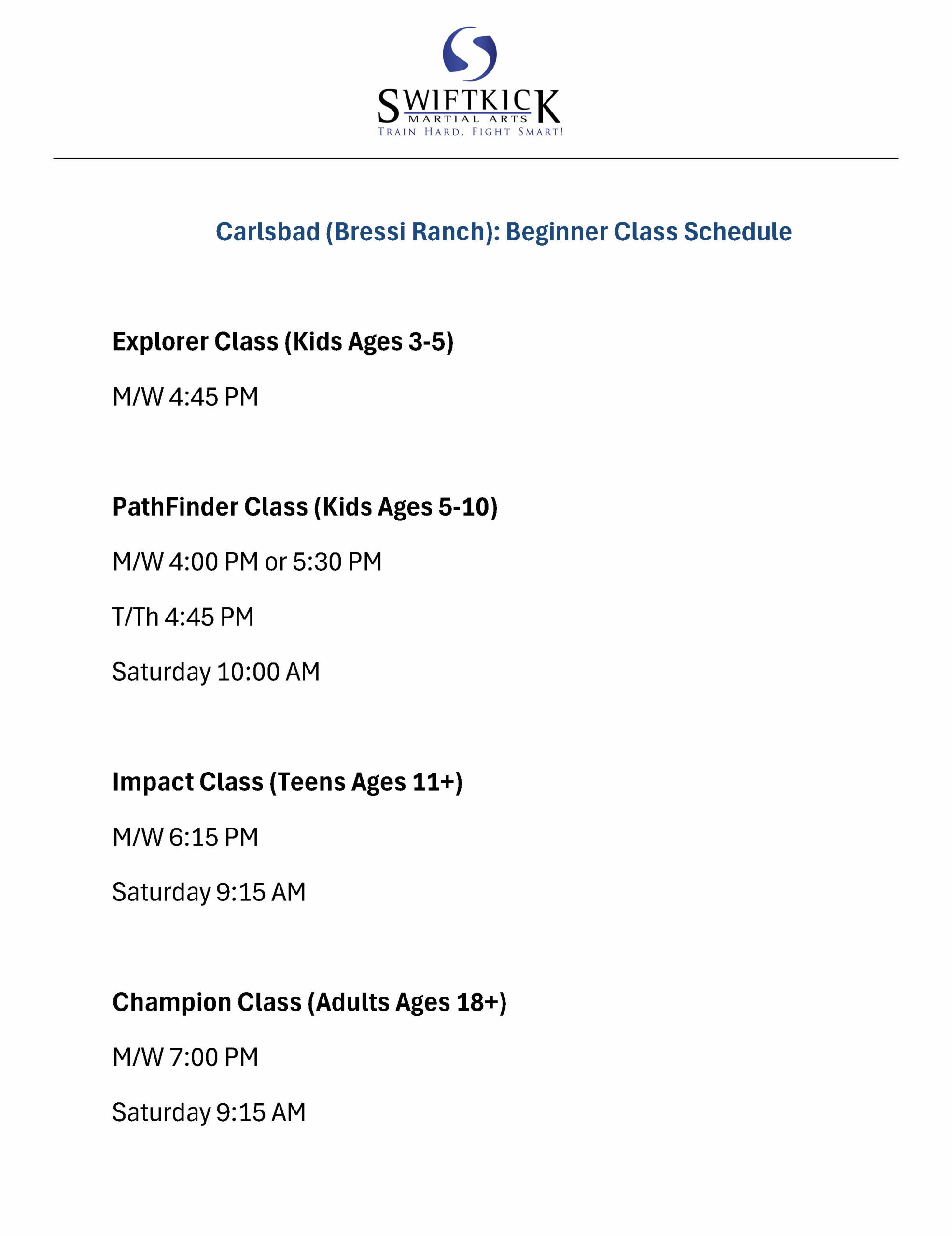 Newcomer schedule Carlsbad