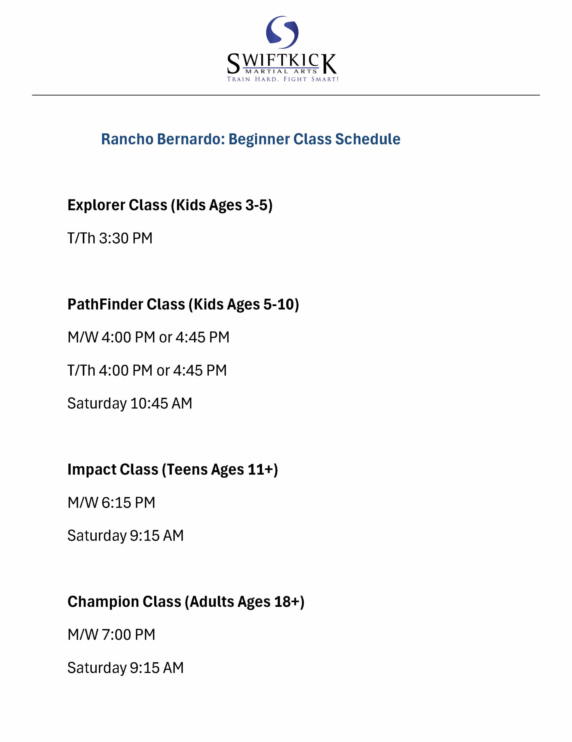 rancho bernardo newcomer schedule